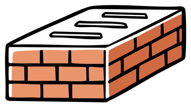 Illustration of a single red brick with a textured surface and cutouts on top