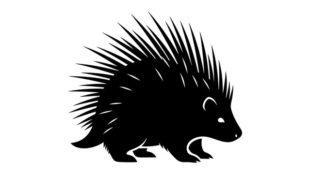 Porcupine Silhouette: A striking black silhouette of a porcupine stands proudly, its sharp quills radiating outwards, creating a bold and memorable graphic.