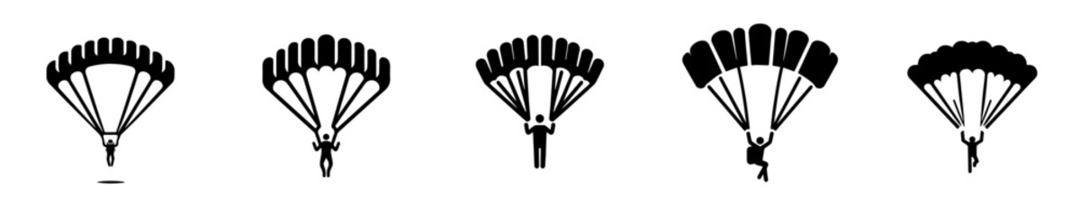 Parachute vector icon set. Skydiver and paraglider silhouette collection isolated on white background. © Sromben