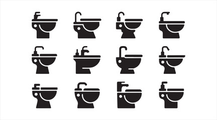 Fototapeta premium Black Bathtub Silhouette Icon Set with Freestanding, Clawfoot, and Modern Bathroom Tub Designs