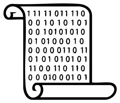 Ancient scroll unfurling with binary code symbols