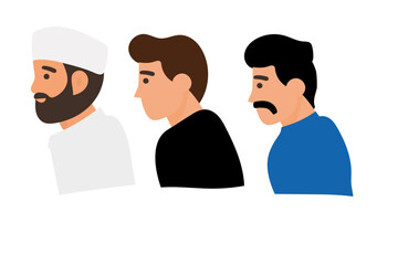 Fototapeta premium flat design illustration of Muslim men with many types, mustaches, turbans, beards
