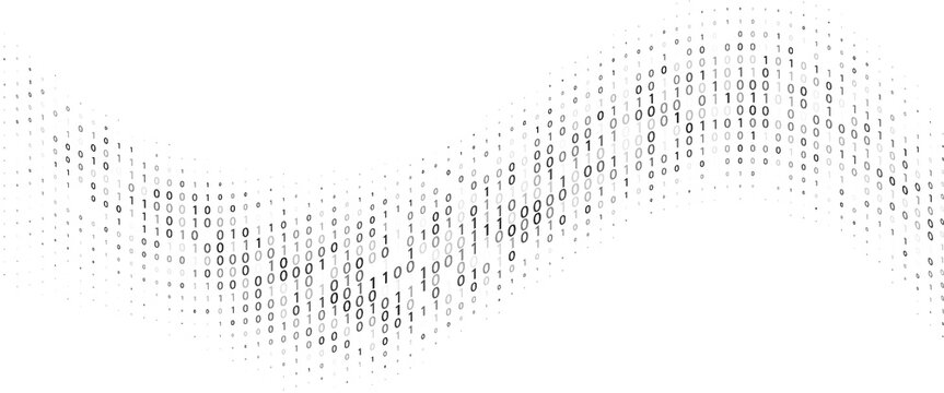 Binary code gradient wave on white. Ones and zeros in halftone gradation texture. Digital system language. Computer encoding abstract background. vector eps 10