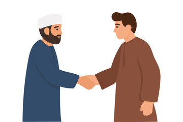 Fototapeta premium flat design illustration of a Muslim man and woman shaking hands