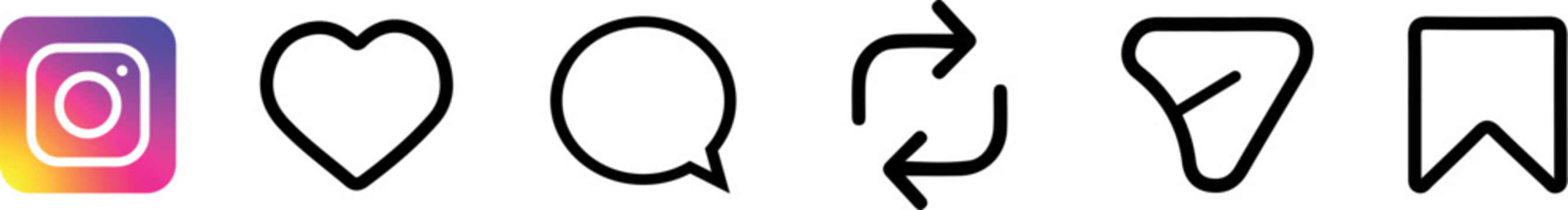 Instagram social media interaction icons 2026 including like comment share send and save