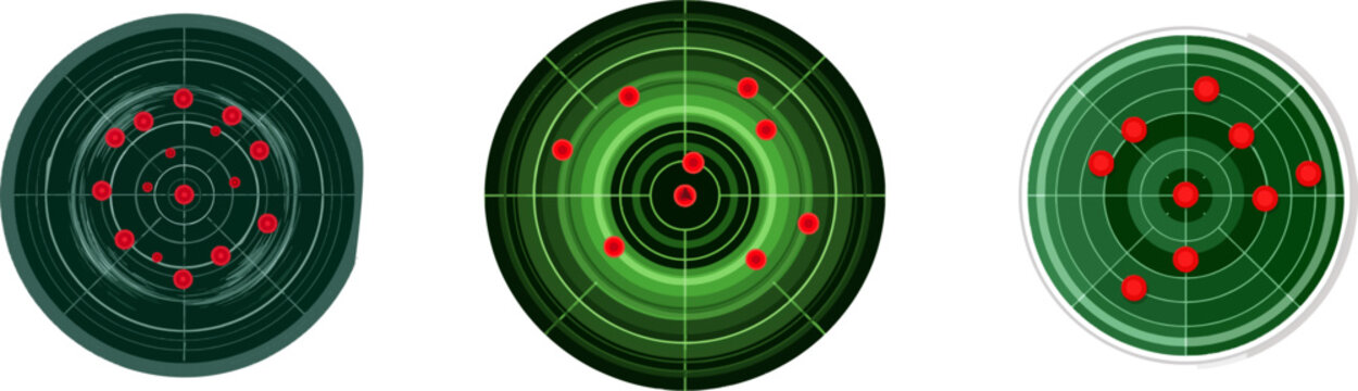 A digital radar screen with flat, minimalist design showcases incoming malicious threats in red dots against a green background, highlighting the importance of cyber security monitoring
