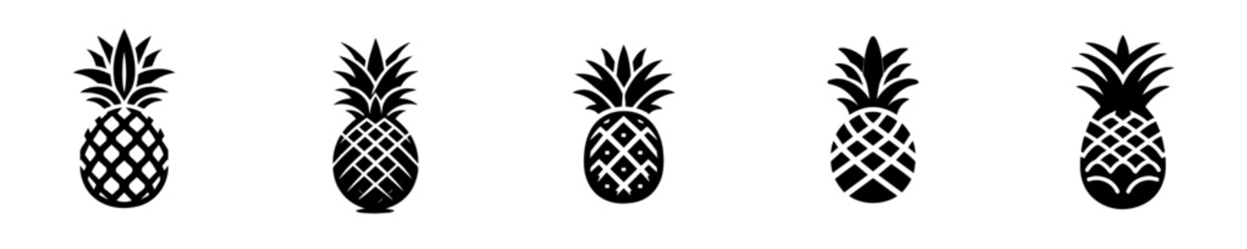 Pineapple silhouette vector icon set. Tropical fruit collection isolated on white background.