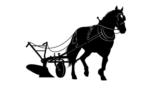 Silhouette of a horse pulling a plow