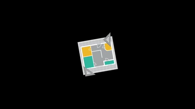 Architecture plan drawing icon animation on construction sites