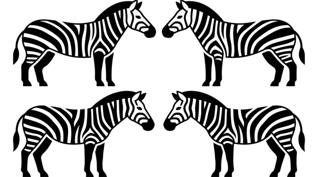 Four black and white zebras standing.