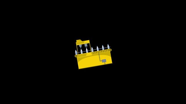 Bottle manufacturer machine icon animation on a black background
