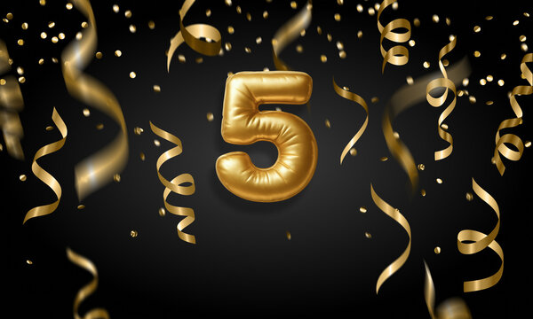 5th Anniversary Birthday Golden Balloon Background for Invitation