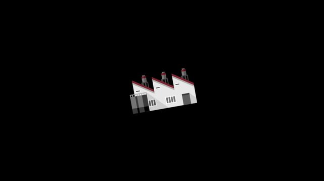 Industrial building icon animation with chimney.