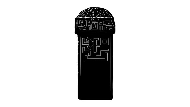 Ancient Glyph Stone: A mysterious black stone tablet inscribed with intricate, maze-like glyphs, evoking a sense of lost civilization and forgotten knowledge.