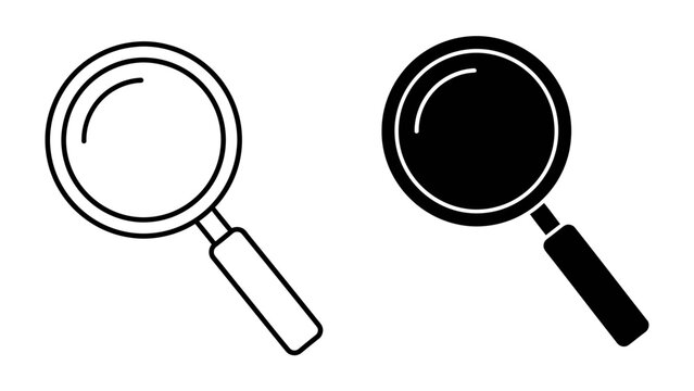 Magnifying Glass Icons: A set of two magnifying glass icons, one outlined and one solid black, represent the concept of search and discovery.