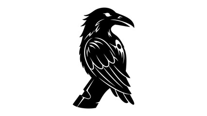 Raven Silhouette Emblem: A striking black silhouette of a raven, depicted with stylized feathers and piercing eyes, stands as a powerful emblem. © Murshida