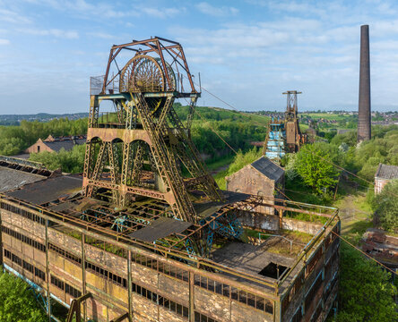 Chatterley Whitfield near Stoke on Trent, Staffordshire, England. Historic abandoned coal mine reflecting Britain's mining heritage, miners' strike, industrial decline, regeneration and fossil fuels