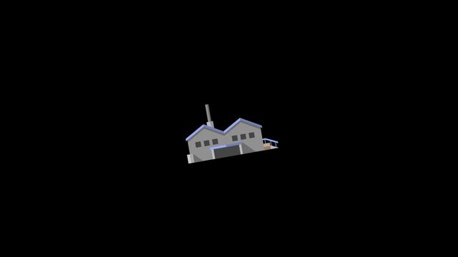 Industrial Area building icon animation on black background