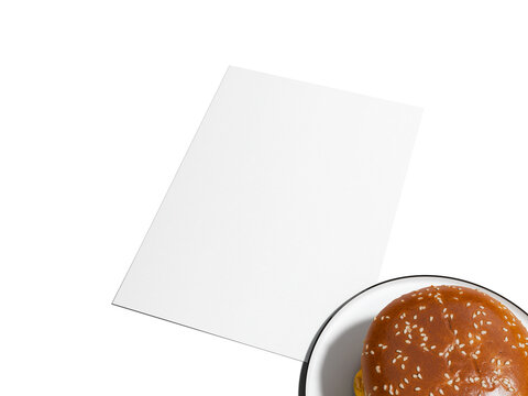 White Flyer Poster Mockup for Restaurant Marketing with Burger 3D Render