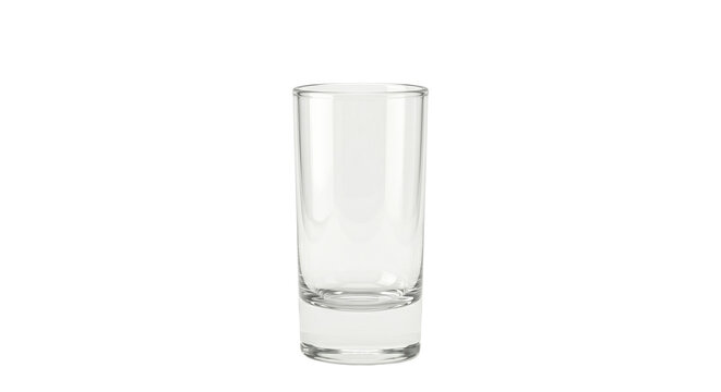 Empty clear glass shot glass on transparent background