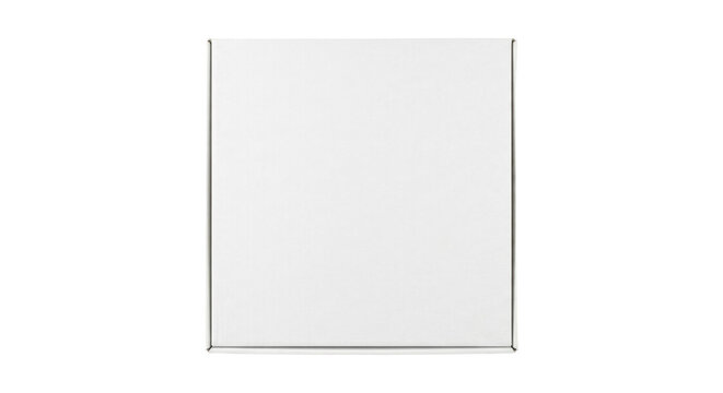 Blank white square cardboard box top down view on transparent background