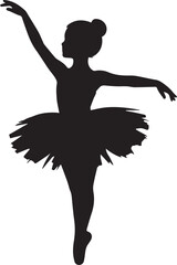 Silhouette of a young ballet dancer poised gracefully en pointe, her arms elegantly extended, clad in a tutu. © DesignINKZ