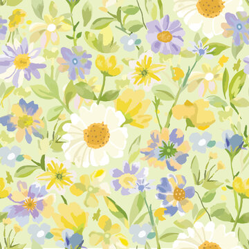 Beautiful watercolor blooming floral flower seamless pattern