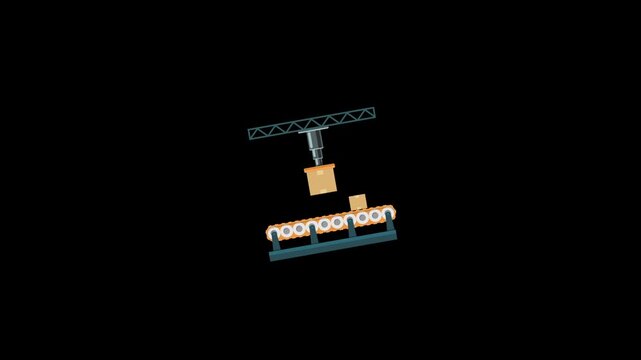 Production machine working icon animation for industrial use on black background 