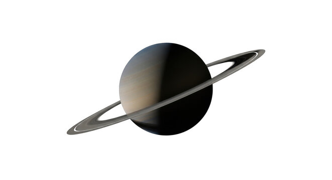 Saturn planet with rings orbiting during cosmic illumination isolated on transparent background