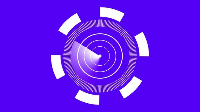 White digital radar screen HUD interface scanning isolated on purple background, perfect for technology, navigation, and target detection concept.