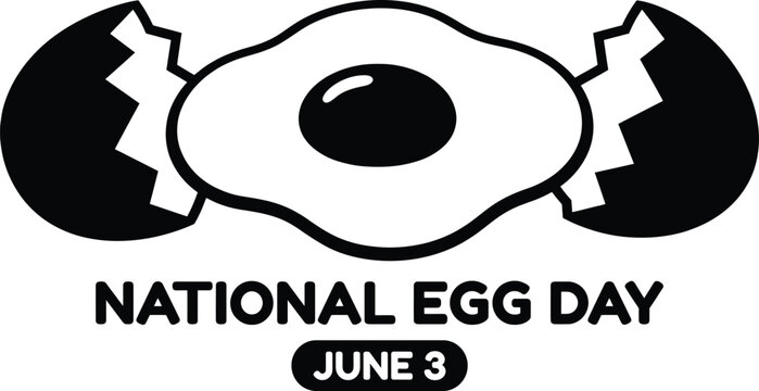 National egg day with a fried egg and cracked eggshells in a minimalist black and white stencil style for the annual celebration on june 3