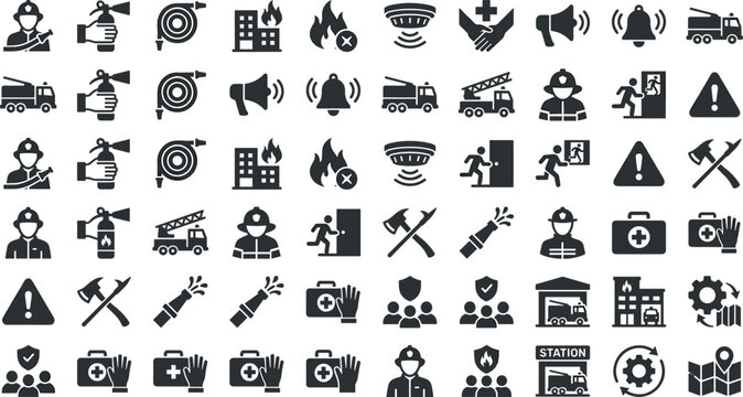 Set of diverse emergency and safety icons with various symbols