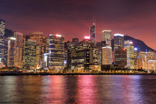 Skyline view across Victoria Harbour with skyscrapers