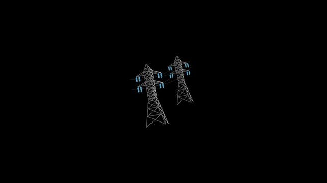 Electrical power line tower icon animation on an alpha channel background