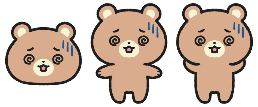 混乱している様子のクマのイラストセット