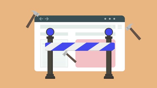 website maintenance with traffic barrier and repair animation