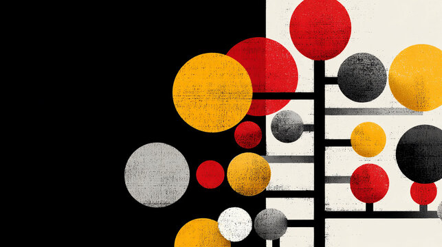Colorful Decision Tree Diagram with Spheres and Nodes on Black Background