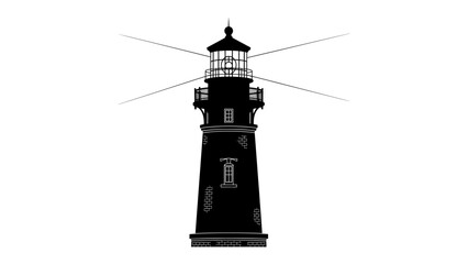 Black Lighthouse Silhouette: A striking silhouette of a black lighthouse, its lamp casting beams of light, stands tall against a minimalist backdrop, guiding ships through darkness. © Murshida