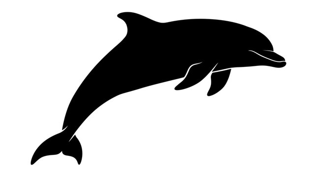 Black dolphin swimming in water.