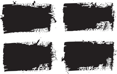 Fototapeta premium Set of four black rectangular grunge paint brush strokes with rough edges and artistic texture isolated on a transparent background
