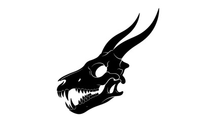 Dragon Skull Silhouette: A striking black silhouette of a dragon skull, featuring sharp teeth and prominent horns, evokes a sense of ancient mystery and formidable power. © mahmuda428