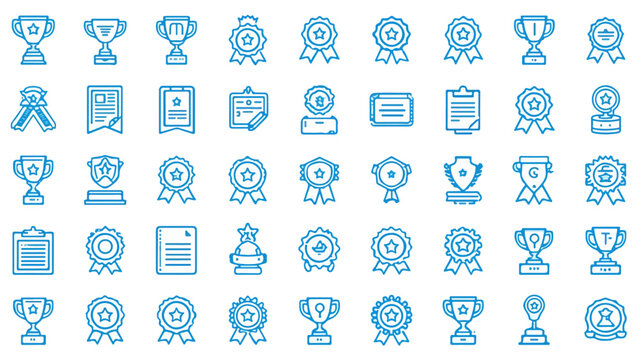 Award Success and Recognition Blue Duotone Vector Icon Set with Achievement and Excellence Symbols