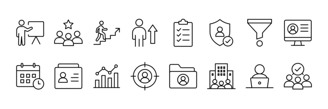 Recruitment icon set. Office employee recruitment symbol with line style and transparent background. Vector illustration.