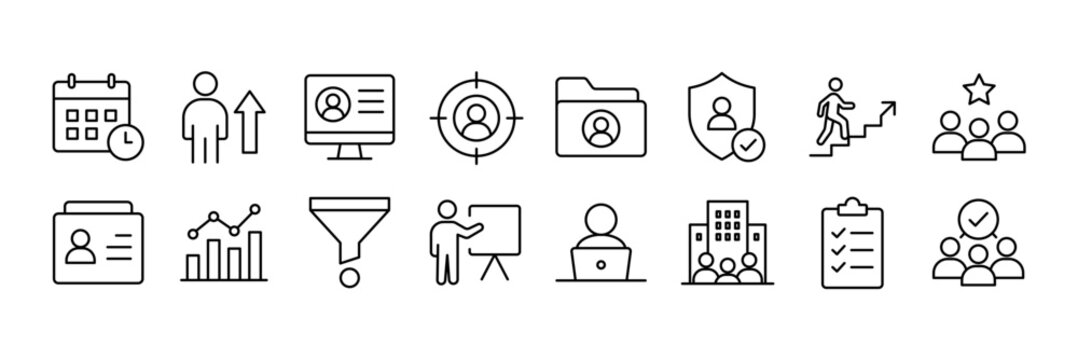 Recruitment icon set. Modern and minimalist office employee recruitment symbol with line style and transparent background. Vector illustration.