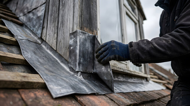 Professional roofer installing lead flashing | Lead apron chimney flashing installation | Weatherproofing a roof dormer window | Traditional roofing techniques