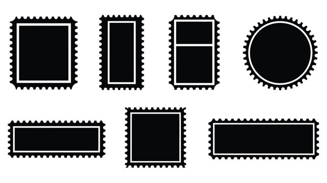Postage Stamp Edge Label Templates with Perforated Frames and Scalloped Geometric Shapes for Vintage Packaging, Postal Design, Branding and Decorative Borders, Vector Designs