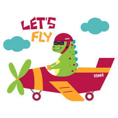 cute dinosaur flying an airplane shirt design © galord