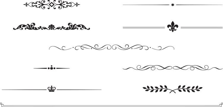 Vintage Ornate Vector Illustration Set of Syringes and Injection Tools with Decorative Victorian Scroll Frame Border Divider Banner Elements in Retro Black Silhouette Style