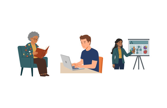 Diverse People Engaged in Professional and Personal Daily Activities Illustration Set