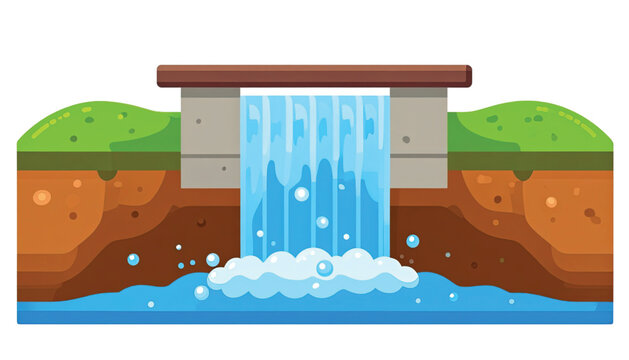 Water Flowing From Dam Structure.